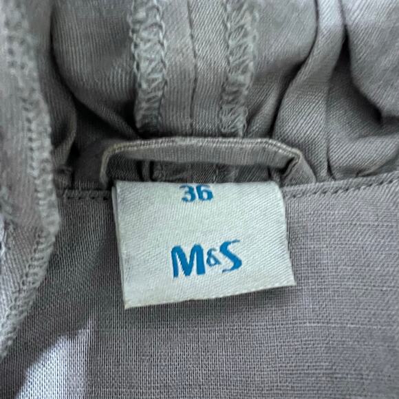 M&S Jacket Women EUR 36 US 4 Gray Blazer Ruffles Tie Closure Linen Cotton Career - Picture 6 of 8